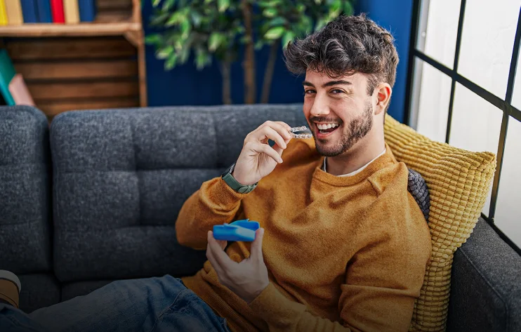 joven listo para usar sus retenedores de dentivip