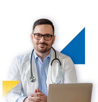 doctor con portátil cruzando sus dedos