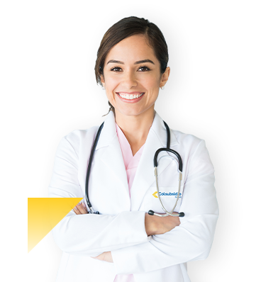 doctora de salud colsubsidio con estetoscopio en los hombros