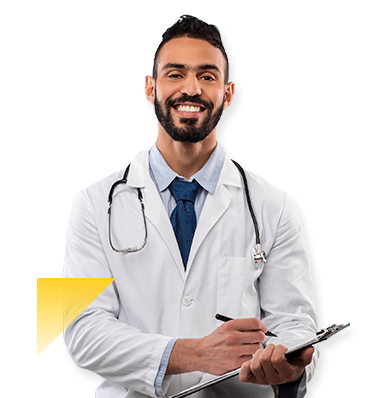 doctor sosteniendo tabla para escribir y lapicero