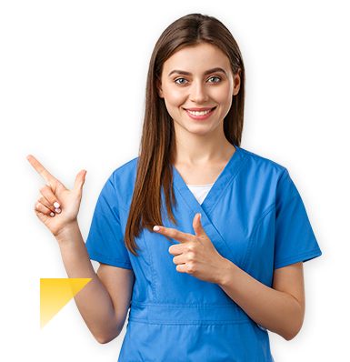 enfermera de salud colsubsidio senalando con sus manos