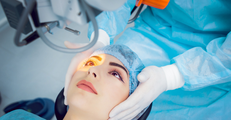 mujer lista para recibir una cirugia de ojos