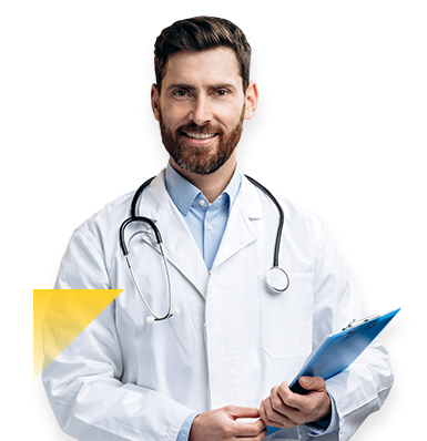 doctor con barba sosteniendo tabla para escribir